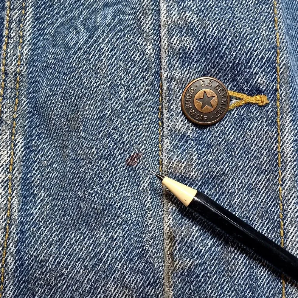 C.E. Schmidt Workwear Jacket Mens 2XL Distressed Blue Denim Jean Trucker Button - Picture 5 of 10